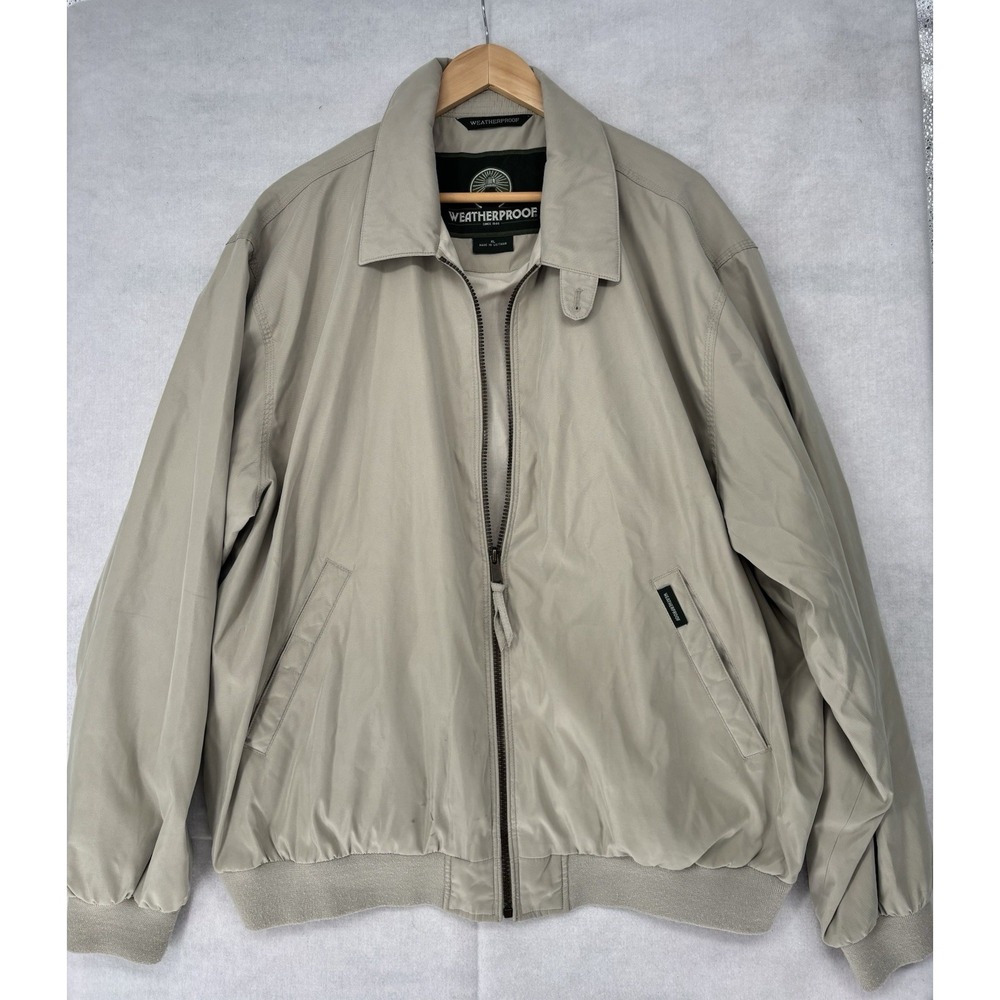 Weatherproof Harrington Jacket XL Tan Bomber Light Weight Khaki Coat Preppy